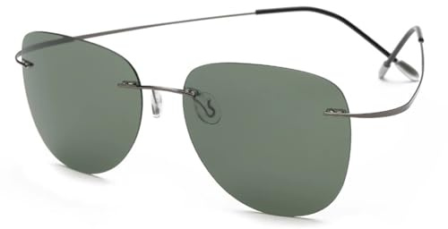 Bubmari Sonnenbrille Herren Polarisiert Randlos - 10g Titan Ultraleicht & Oval - UV400 Schutz & Entspiegelt - Ideal Für Autofahren, Business & Alltag (inkl. Etui) B,1