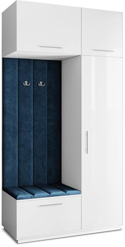 Masseno Flugarderoben Set Rema, Kleiderschrank-Set mit Sitzbank, Garderobenschrank Flur mit 5 Regalböden, Weiß