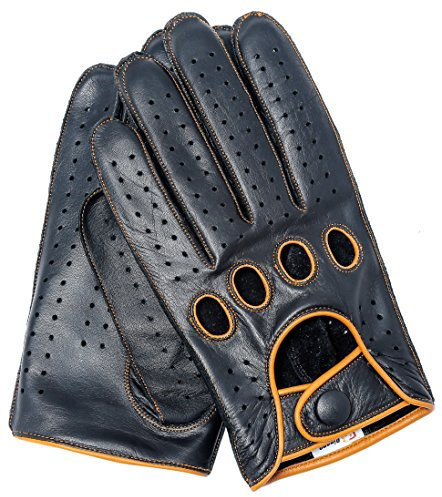 Riparo Echtes Lederhandschuh für Männer Groß Schwarz Cognac Faden