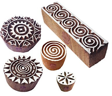 Designer Designs Spiral und Rand Hölzern Stempel für Drucken (Set von 5)