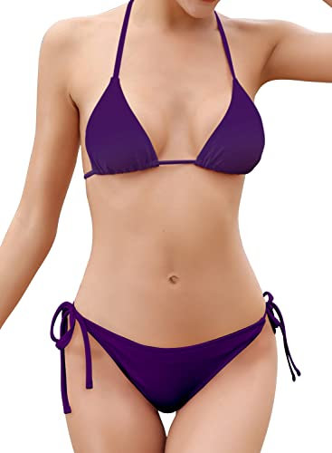 SHEKINI Costume da Bagno Bikini da Donna Classico Costume da Bagno a Triangolo Sexy per Donna(S,Viola Scuro)
