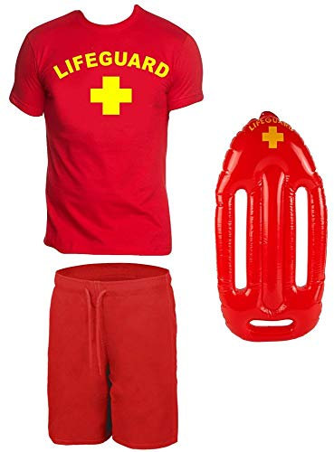 Lifeguard Schwimmboje Kostüm Rettungsschwimmer 3 teilig Set T-Shirt Badehose ROT Gr.M