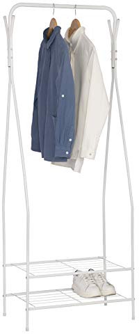 WOLTU Kleiderständer Garderobenständer Kleiderstange Schuhregal Metall mit 2 Metallablagen für Schuhe, Weiss, ca. 60 x 34 x 157(BxTxH)