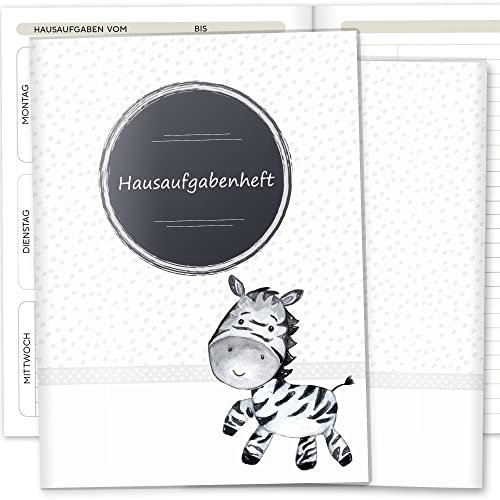 Olgs Hausaufgabenheft Hülle Safari Tour inkl. Heft Schulheft Schutzhülle Umschlag Geschenkidee Einschulung Grundschule (ohne Personalisierung, Zebra)