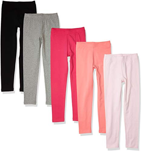 Amazon Essentials Leggings Bambine e Ragazze, Pacco da 5, Grigio Puntinato/Nero/Pesca/Rosa Chiaro/Rosso, 2 Anni
