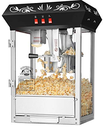 Superior Popcorn Company - Máquina de palomitas de maíz para encimera, estilo antiguo, hervidor de 8 onzas, cajón de sirvientas antiguas, bandeja de calentamiento y cuchara (negro)