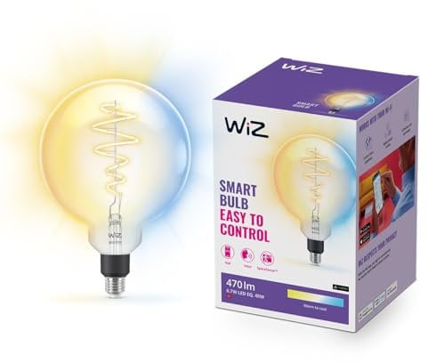 WiZ Tunable White LED Lampe, E27, G200 Globeform, 40W, transparentes Vintage-Design, warmweißes bis kaltweißes Licht, smarte Steuerung per App/Stimme über WLAN