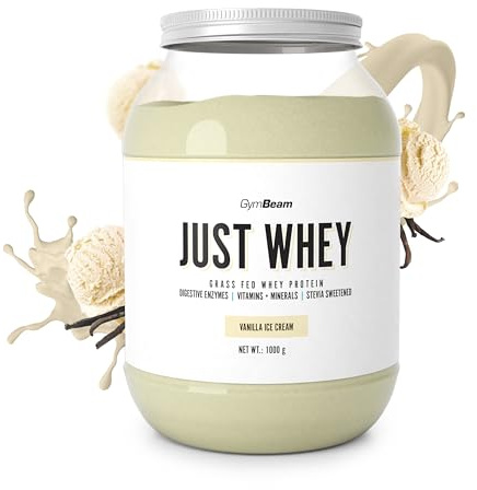 Just Whey Protein Pulver – aus Weide-Kuhmilch, mit DigeZyme® für bessere Verdauung, Mehrkomponenten Eiweißpulver mit essentiellen Aminosäuren & BCAAs – GymBeam (1000 g, Vanilla)
