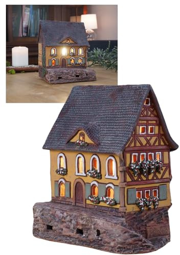 Midene Aroma Lichthaus Keramik Weihnachtshaus, Lichthäuser Weihnachtsdorf, Teelichthaus, Handarbeit Künstlerisches Nachbildung Miniatur, Historisches Haus Plönlein in Rothenburg, Deutschland, C260AR