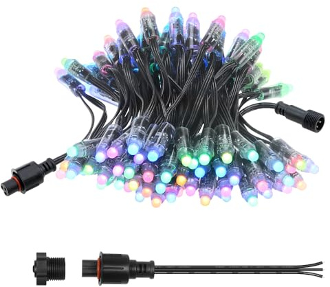 ALITOVE 100 Stück 12V WS2811 RGB Lichterkette mit X-Connector Pixels IP68 | Mit X-Connect Stecker für einfache Verlängerung, 12mm Bullet, für Weihnachtsdeko DIY, Hinweis: Ohne Netzteil & Controller