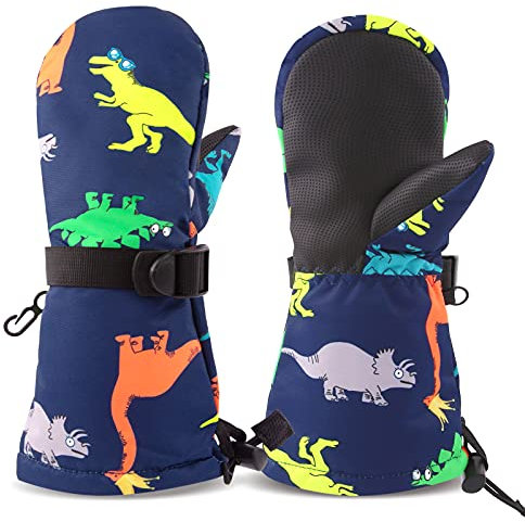 SEYUFN Winterhandschuhe für Kinder, Handschuhe, atmungsaktiv, warm, für Outdoor-Skifahren, für Babys, Jungen und Mädchen, von 2 bis 6 Jahren (Bunte Dinosaurier., 4-6 Jahre)