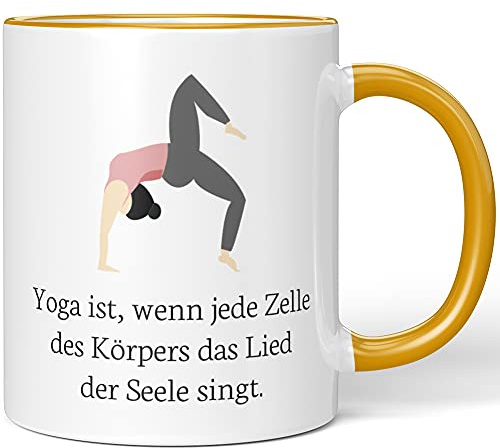 JUNIWORDS Tasse, Yoga ist, wenn Jede Zelle des Körpers das Lied der Seele singt, Wähle Farbe, Dunkelgelb