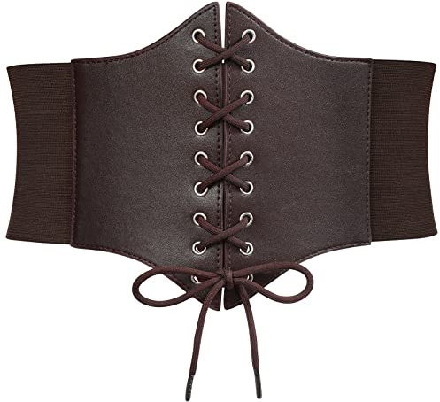 LEACOOLKEY Damen Korsett Elastischer Gürtel Vintage Wide Lace-up Gebundener Waspie Taillengürtel für Kostüm Halloween