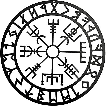 Sun 'N' Sand Metall Wand Deko - Wikinger Wandkunst Wandskulptur Kompass Nordische Symbole Innendekoration für Wohnzimmer & Flur, 28 cm