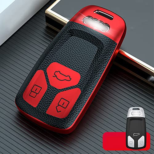 ontto Autoschlüssel Hülle Cover Passt für A4 B9 S4 RS4 A5 F5 RS5 A6 A7 C8 A8 D5 Q2 Q5 Q7 SQ5 SQ7 TT TTRS R8 Autofernbedienung Schlüsselanhänger TPU Leder Schutzhülle Schlüsselhülle 3 Taste-Rot
