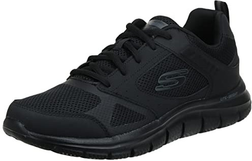 Skechers Men's Track Syntac Sneaker, Black Leather/Mesh/Black Trim, 10 UK