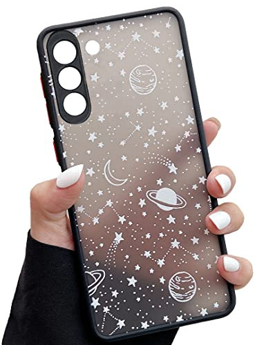 ZTOFERA Kompatibel mit Samsung Galaxy S21 FE 5G Hülle, Planet Stern Universum Muster Schutzhülle Matt Harte PC Rückseite mit Silikon Bumper Rigid Case Cover Handyhülle für Samsung S21 FE, Weiß Sky