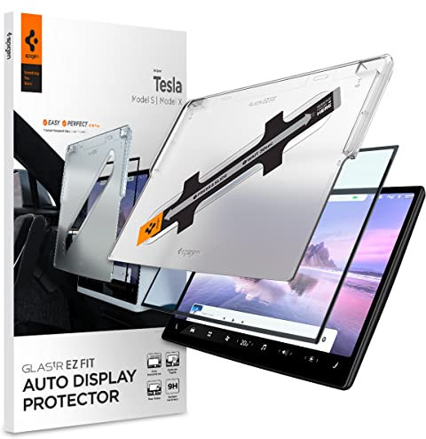 Spigen Displayschutzfolie aus gehärtetem Glas [GlasTR EZ FIT] Entwickelt für 2022/2021 Tesla Refreshed Model S/X Dashboard Touchscreen - Kristallklar