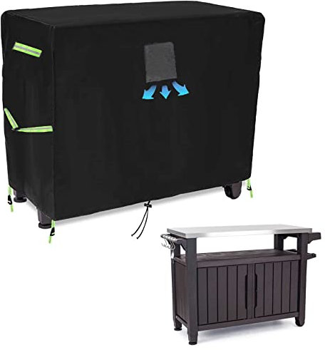 Funda Mueble Barbacoa Exterior, Funda BBQ Table para Mesa Auxiliar BBQ, Tela Oxford 420D, Cubierta Impermeable Y Resistente A Los Rayos UV (L124xW54xH90cm)