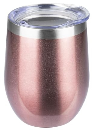 StarSpeed 12oz Wine Tumbler with lid, Stainless Steel Travel Mugs Stemless Double Wall Insulated Coffee Cup, Insulated Wine Glasses Travel Tumbler for Cold & Hot Drinks(Rose Gold, 1)