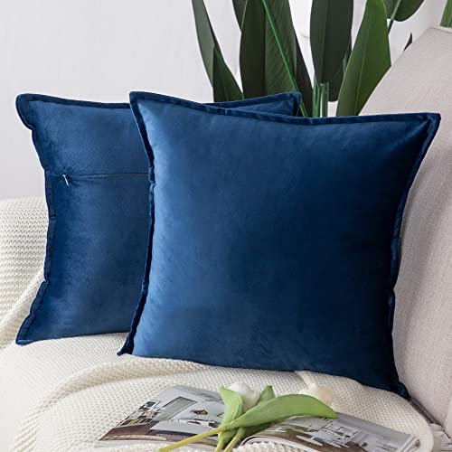 Madizz 2er Set Samt Dekorativ Zierkissenbezüge Luxus Stil Kissenbezug für Sofa für Schlafzimmer Dunkelblau 60x60 cm Quadrat
