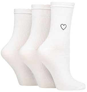 SOCKSHOP Wildfeet Ladies Mid Length Frill Top Embroidered Socks Pack of 3