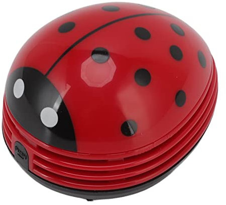 TOPINCN Mini-Krümel-Staubsauger, Tragbarer Desktop-Kehrer, Kabelloser Tisch-Krümel-Kehrer, Cartoon-Schreibtisch-Staubreiniger, Staubsauger, Papierfetzen-Kehrmaschine (roter Marienkäfer)