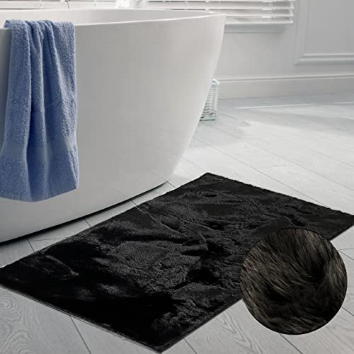 CARPETIA Teppich für Badezimmer edel & weich | rutschfest | in schwarz, 70 x 140 cm