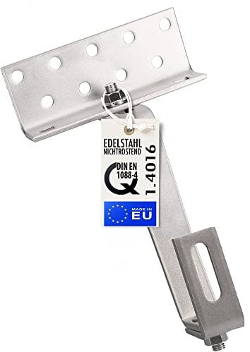STROMWERK Dachhaken für Solar Befestigung - 140 mm lange hochfeste Halterung aus Edelstahl, 3fach verstellbar, mit 2x Schrauben M10, universal passend für Ziegeldach Photovoltaik Solarpanel (4 Stück)