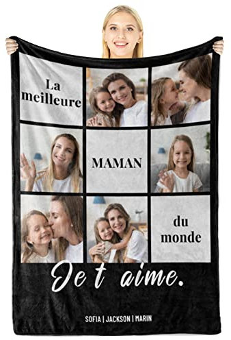 Giftove Cadeau Fete des Meres Personnalisé Plaid Maman - Cadeaux Fête des Mères Original - Plaid Fete des Meres avec Photo Bebe - Cadeau Maman de Fete des Mere, Anniversaire - Couverture Maman