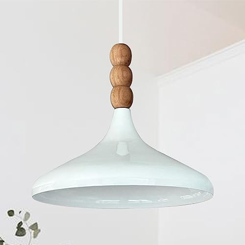 bamyum Champion Pendelleuchte aus Holz, 35 cm Hängelampe Metall E27 Moderne Esstisch Lampe, Skandinavisch Pendellampe für Schlafzimmer Wohnzimmer Küche Esstisch, Küchenlampe Hängend Weiß