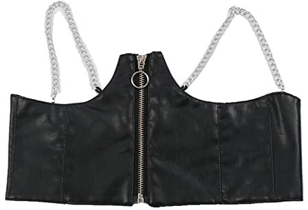 GALSOR Geschirr aus Leder, Brustgeschirr für Damen, Punk, Reißverschluss, Kette, dunkel, schwarz, Stil Knight, Biker, Skinny, vielseitig, breiter Gürtel mit Kleid, modisches Geschirr