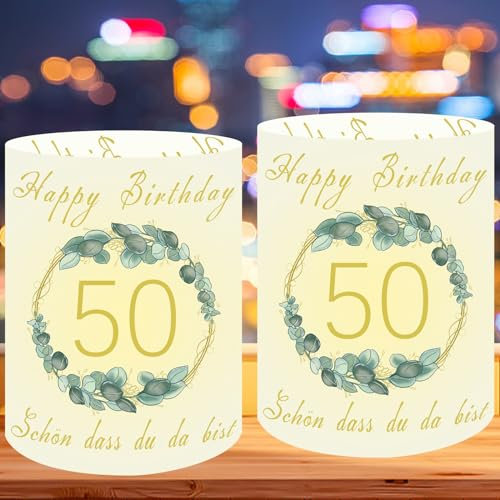 JLTXKST 12 Stück Windlicht Tischdeko 50 Geburtstag,50 Jahre Happy Birthday Tischdeko,Deko 50 Geburtstag Frau Mann, Schön DASS Du Da Bist,für Teelichter oder Kerzen.