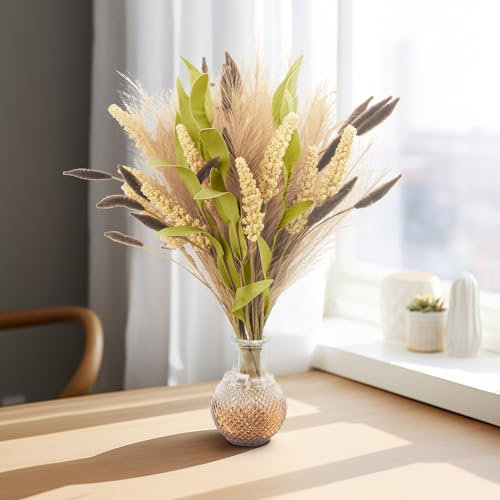 Faux Pampasgras Getrocknet 3 Stück Natürliche Trockenblumen Pampasgras Deko Trockenblumen Strauß Dried Flowers für Boho-Blumen und Tischdekoration zu Hause und Vasen (Grün)