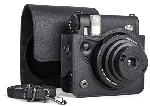 MUZIRI KINOKOO Fuji Instax Mini 99 Tasche, PU-Leder Schutzhülle für Fuji Mini 99 Sofortbildkamera, einfache Tragetasche mit verstellbarem Schultergurt – Schwarz