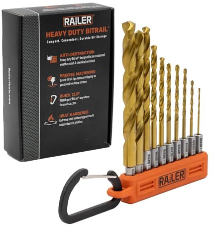 Allen Wrench Drill Bit Set - Railer High Speed Titanium 10pc Hex Shank Drill Bit Set for Impact Driver w/Bit Holder. Multi-Purpose Drill Bits for Metal, Wood, PVC. brocas para Madera