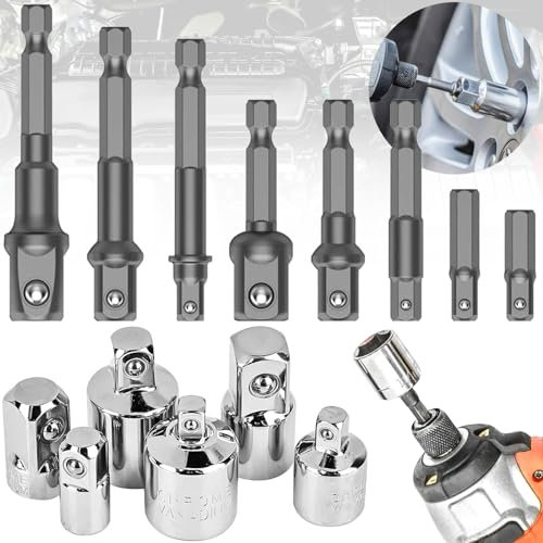 truee 14 Pezzi Adattatore a Bussola, Adattatore Per Chiave a Percussione, Adattatore Chiave a Bussola 1/4 3/8 1/2, Socket Ratchet Converter Riduttori Adattatori Tool Set(1/4,3/8,1/2)(Argento)