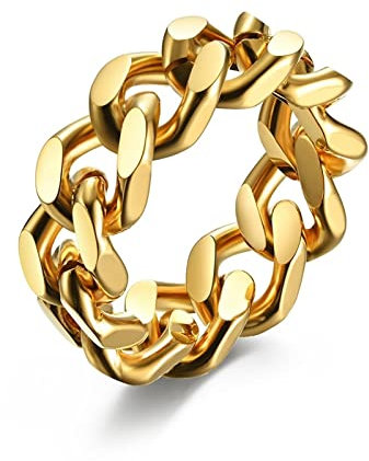 Dsnyu Männer Ringe Edelstahl, Ring Gold Ring Kette Herren Verlobungsringe 8mm Breit Klassisch für Ehemann Sohn Größe 65 (20.7)