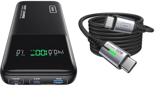 INIU Power Bank, 27000mAh 140W Power Bank Klein Aber Stark USB C Input & Output & USB C Kabel, 100W [2m] PD3.0 Schnellladekabel USB C auf USB C