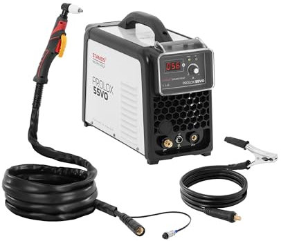 Stamos Germany Cortadora de plasma con potencia de 55 A, ciclo de trabajo del 60%, LED y 220 V Cortador de plasma Máquina de corte por plasma Máquina cortadora de plasma