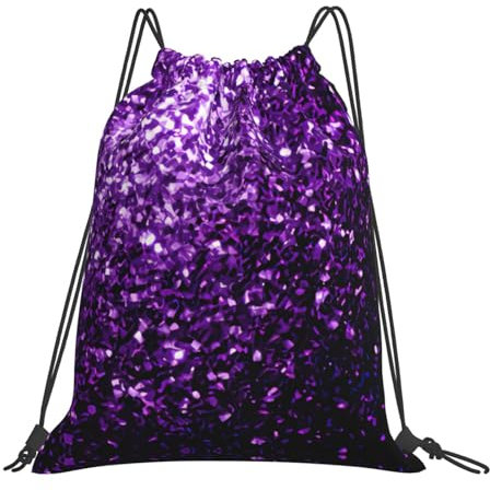 YQxwJL Schöner lila Turnbeutel mit Glitzer-Druck, für Herren und Damen, wasserdichte Tasche mit Kordelzug, Sport-Reise-Aufbewahrungstasche, weiß, One size