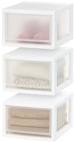 Iris Ohyama, Stapelbare Aufbewahrungsschublade, Schubladenbox aus Kunststoff, 13,7L, 3er-Set, Weiß, Stapelbar, Transparent, für Snacks, Medikamente, Schreibwaren, Bastelbedarf, BPA-frei, MSD-2