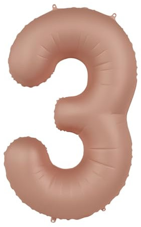 Folat 10453 Luftballon Rosa Pink-Folienballon Zahl 3-Vintage Rose-Ultra Matt-86 cm-Party Deko Ballon für Kinder Geburtstag Jubiläum, zum Befüllen mit Helium geeignet, 86 cm