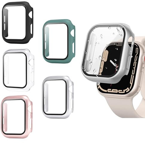 Xiciki 5Pcs Coque Compatible avec Apple Watch SE 3/2/1 /Series 6 5 4 40mm Protection Écran, Dur PC Matériel Coque, Ultra Mince Verre Trempé Écran Case pour iWatch