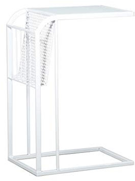 CZAOERXB Beistelltisch, rechteckiger Beistelltisch aus Glas, Sofa-Beistelltisch aus Metall, Aufbewahrungs-Couchtisch für kleine Räume, Wohnzimmer-Nachttisch, Ecktisch (Farbe: Weiß)