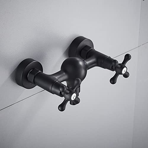Robinet de machine à laver mural en laiton avec contrôle de l'eau chaude et froide, robinet mélangeur extérieur en noir