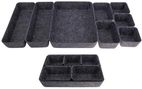 posionks Schubladen Organizer Set 8 Stk Aufbewahrungs-Box Drawer Organizer Verstellbar BüRo Einteiler Trenn System füR Schminktisch Organizer Badezimmer KüChen,Schreibtisch, Utensilien Dunkelgrau