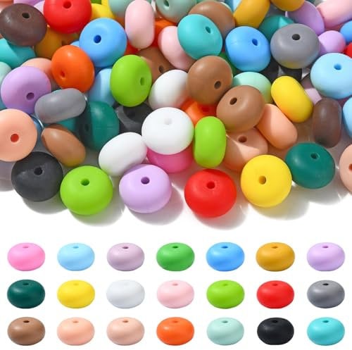 Ornazy 100Pcs Random 14mm Abacus Silicone Beads Colourful Rondelle Focal Beads Rubber Abacus Spacer Beads for DIY Keychain Pens Bracelets Jewellery Making