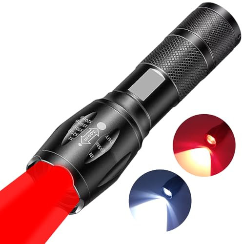 HYVCZP Wiederaufladbare 2 in 1 rote Taschenlampe, tragbare wasserdichte Rotlicht-Taschenlampe, LED-Taschenlampe mit Weiß- und Rotlichtkombination, rotes Licht für Nachtbeobachtung, Astronomie,