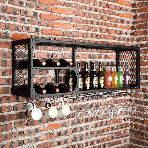 WNYAILLL Wall Mounted Wine Rack Bar Shelves for Liquor Bottles, Liquor Bottle Display Shelf, Bar Unit Floating Shelves, for Home Bar, Wine Kitchen Storage